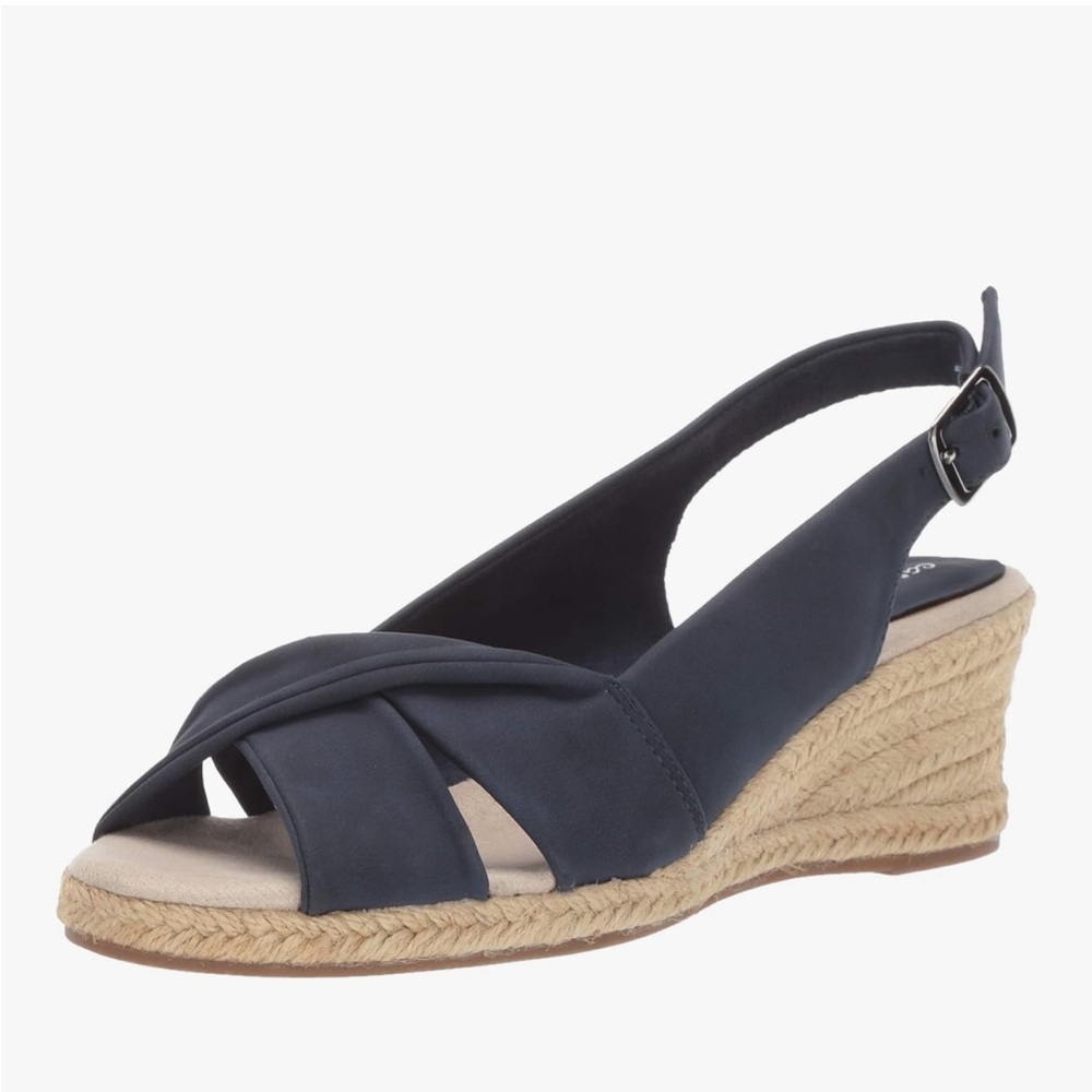 Easy Street Maureen Espadrille Navy Wedge Sandals size VGUC